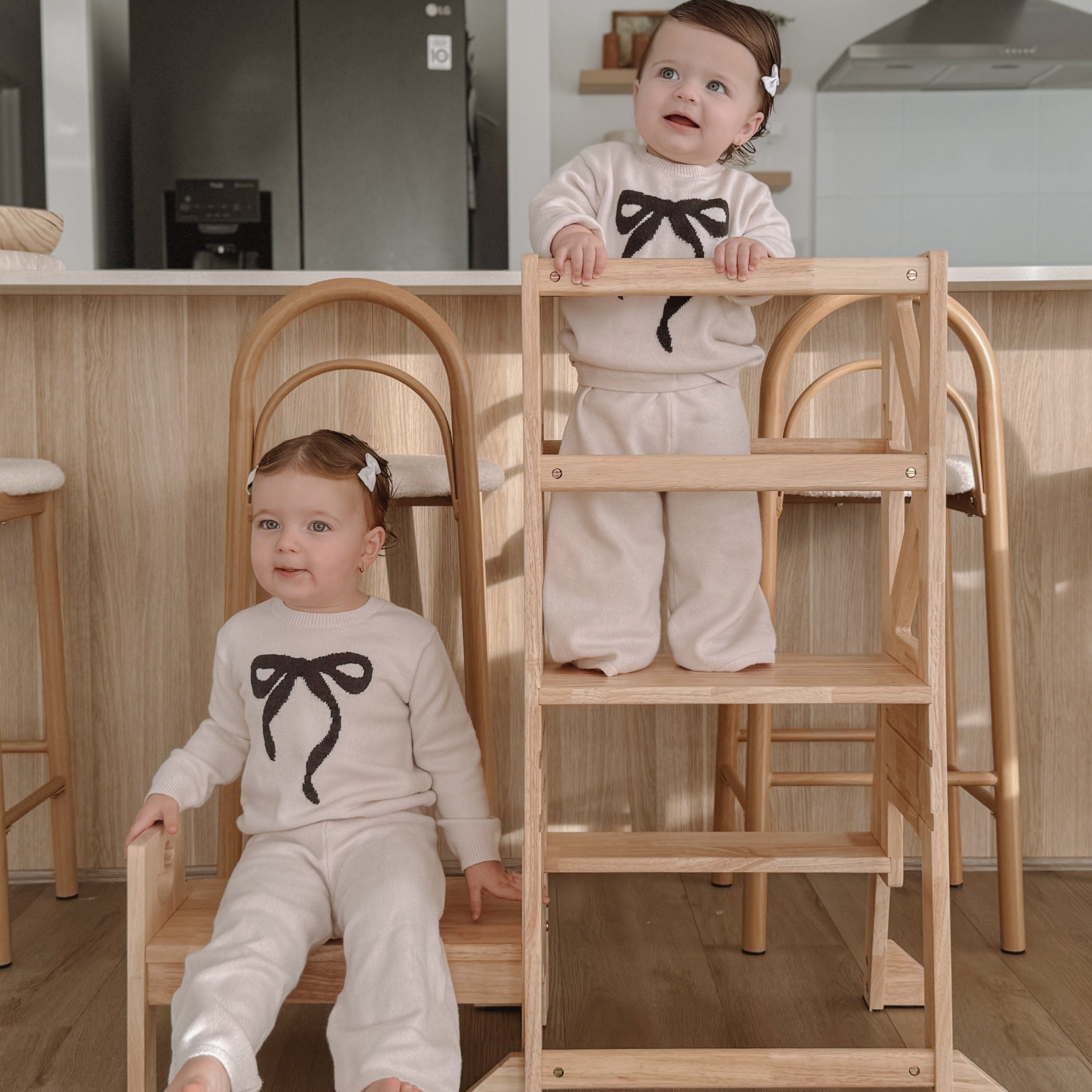 My Duckling JALA Deluxe Solid Wood Adjustable Learning Tower - Flag with Duck Stool Handle