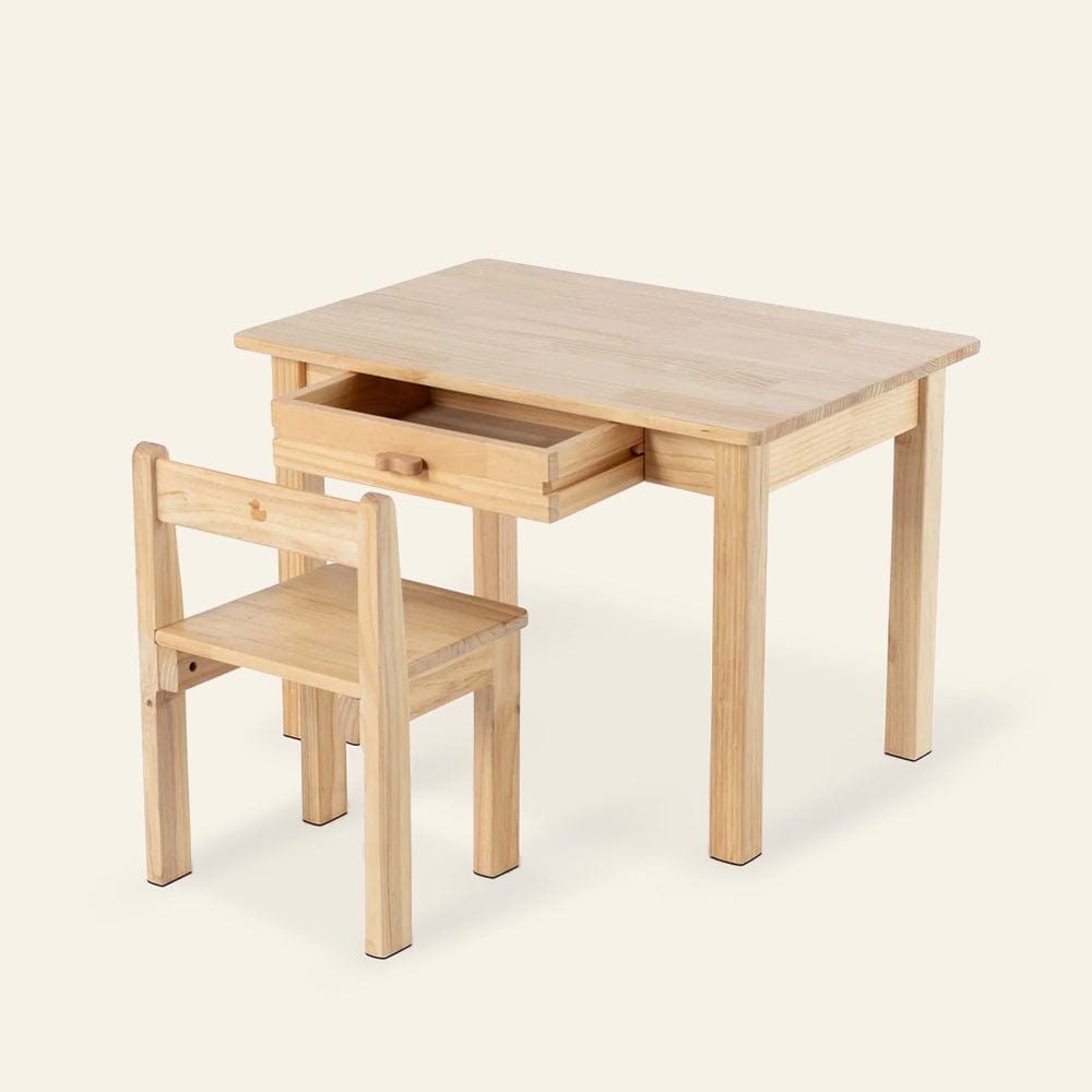 LINA Kids Study Table and Chair Set Pinewood