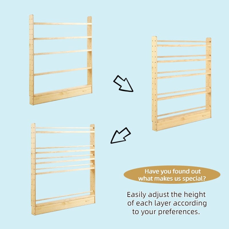 NALA 5 Tier Adjustable Solid Wood Kids Bookshelf - myduckling
