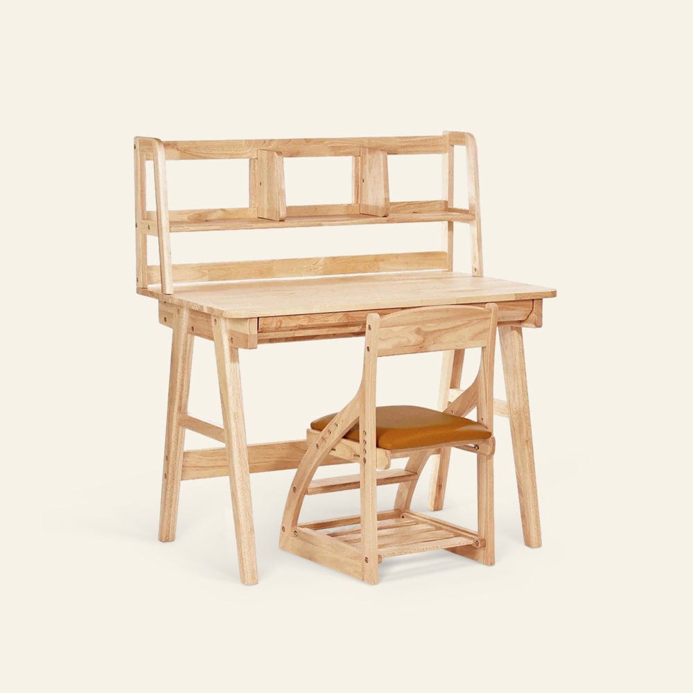 My Duckling The Full Little Scholar: Desk, Shelf & Chair Set NALA Montessori Solid Wood Study Desk / NALA Montessori Solid Wood Desktop Shelf / Orange