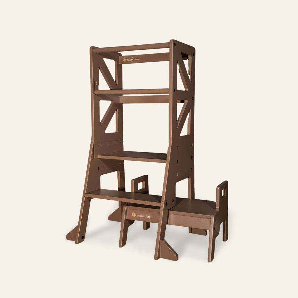 My Duckling JALA Deluxe Adjustable Learning Tower - Flag with Rectangle Handle Walnut (Early-November Pre-Order)