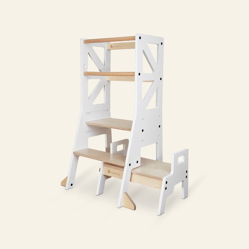 My Duckling JALA Deluxe Adjustable Learning Tower - Flag with Rectangle Handle White/Natural