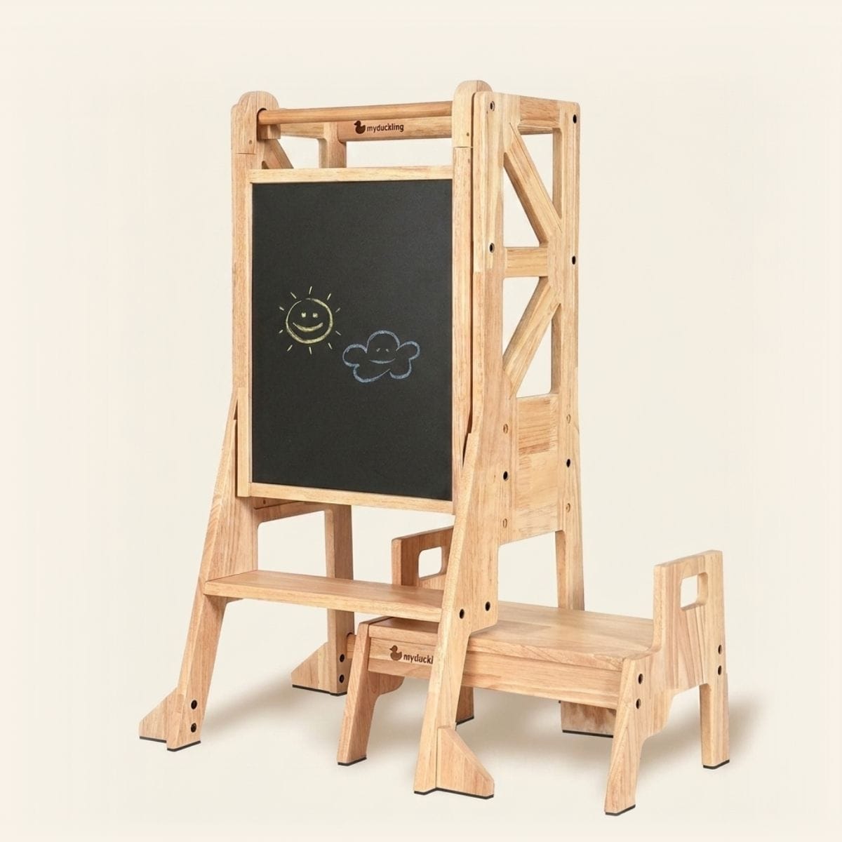 myduckling JALA Deluxe Solid Wood Adjustable Learning Tower - Flag with Rectangle Handle