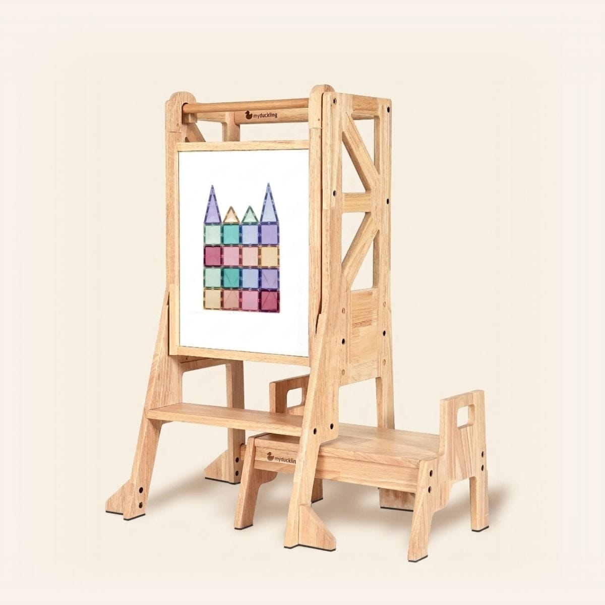 myduckling JALA Deluxe Solid Wood Adjustable Learning Tower - Flag with Rectangle Handle