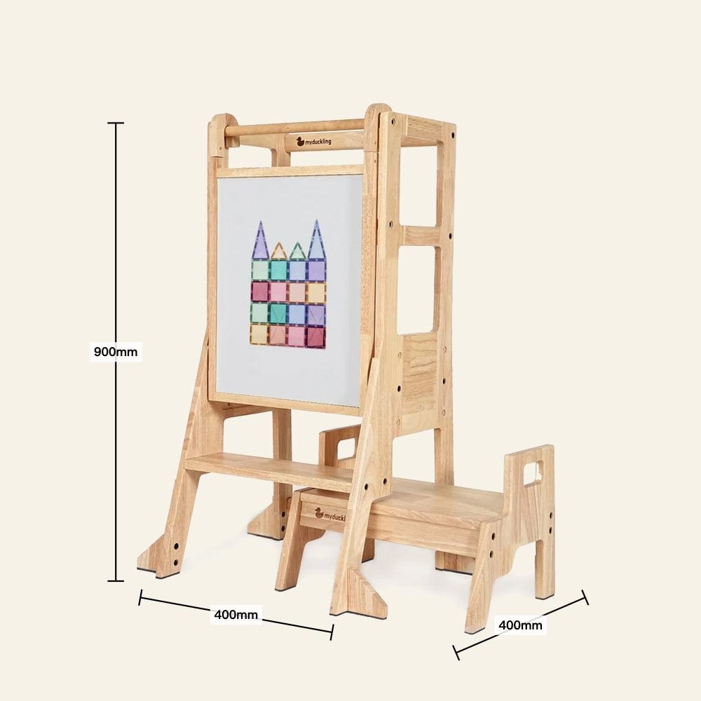myduckling JALA Deluxe Solid Wood Adjustable Learning Tower - Rectangle Stool Handle