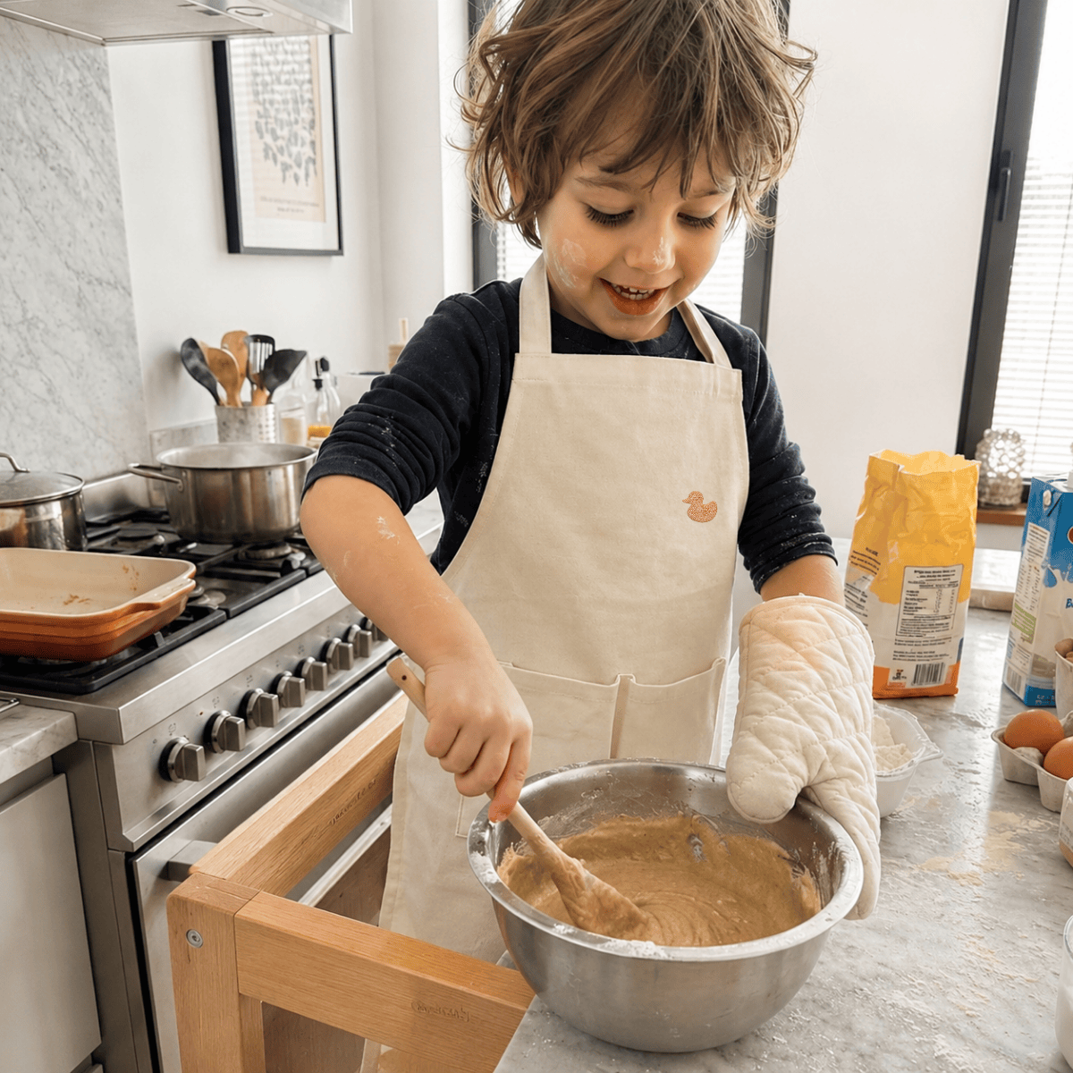 myduckling Kids Chef Deluxe Set - Apron, Hat & Oven Mitt