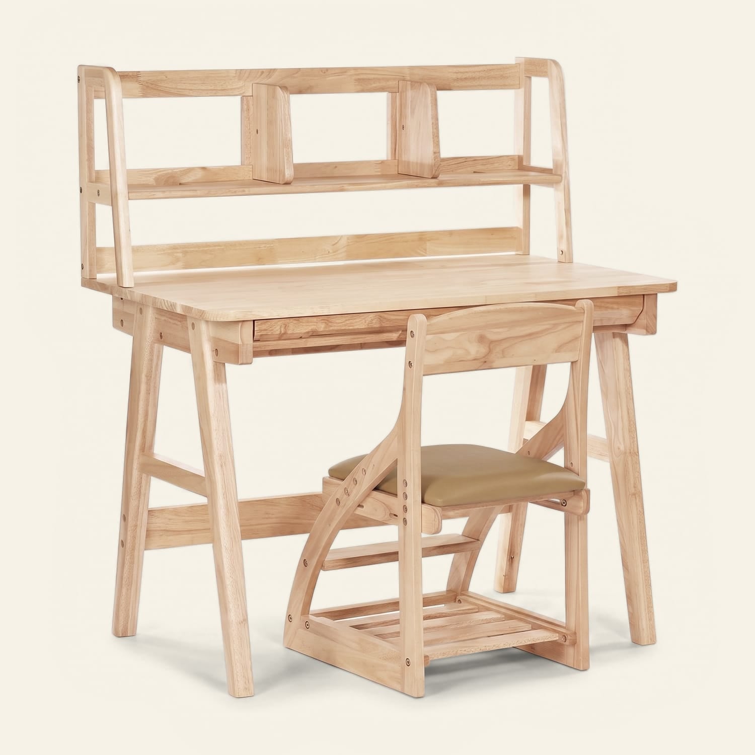 myduckling Little Scholar Complete Set - Desk, Shelf & Chair NALA Montessori Solid Wood Study Desk / NALA Montessori Solid Wood Desktop Shelf / Khaki