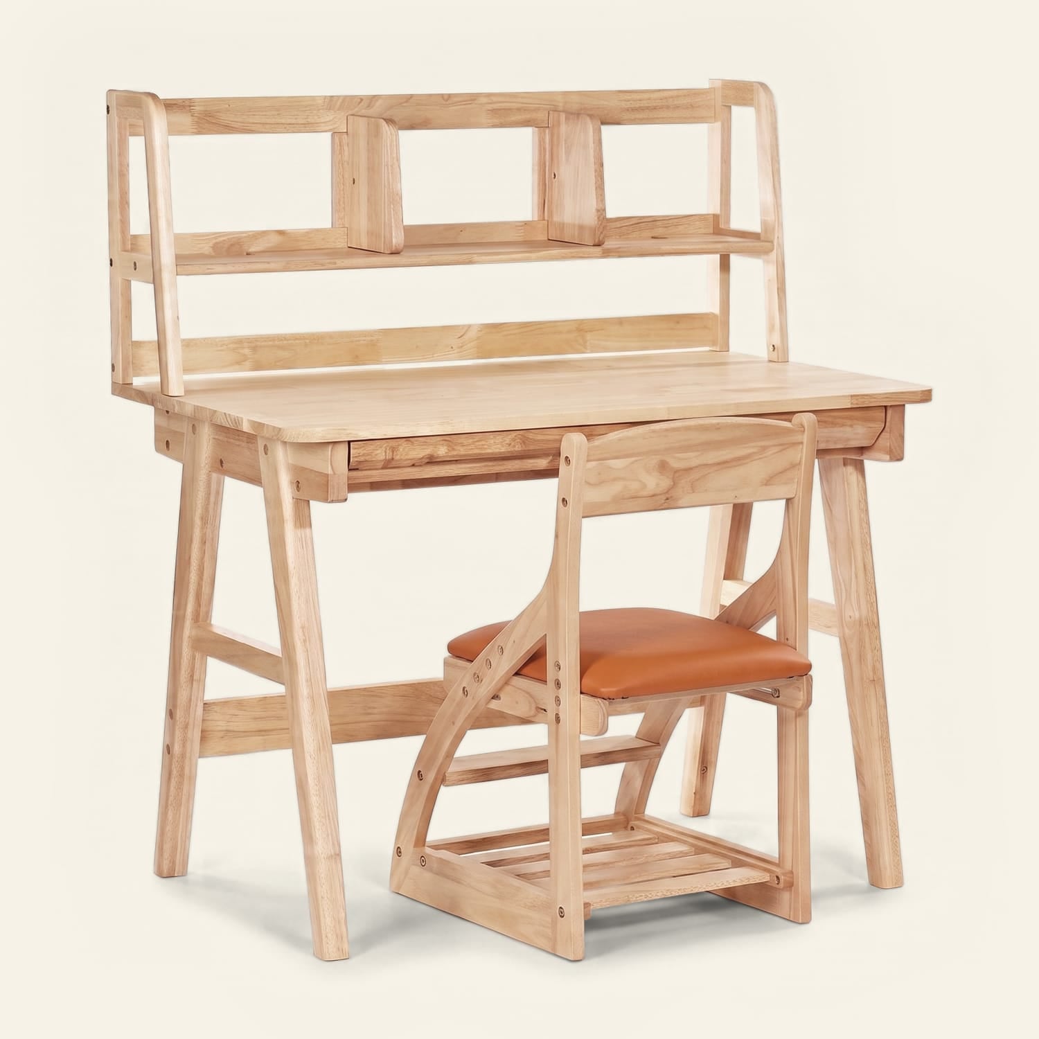 myduckling Little Scholar Complete Set - Desk, Shelf & Chair NALA Montessori Solid Wood Study Desk / NALA Montessori Solid Wood Desktop Shelf / Orange
