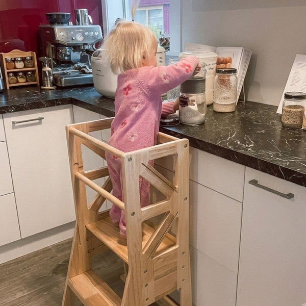 JALA Deluxe Solid Wood Learning Tower - Rectangle Stool (Mid August Pre-Order)