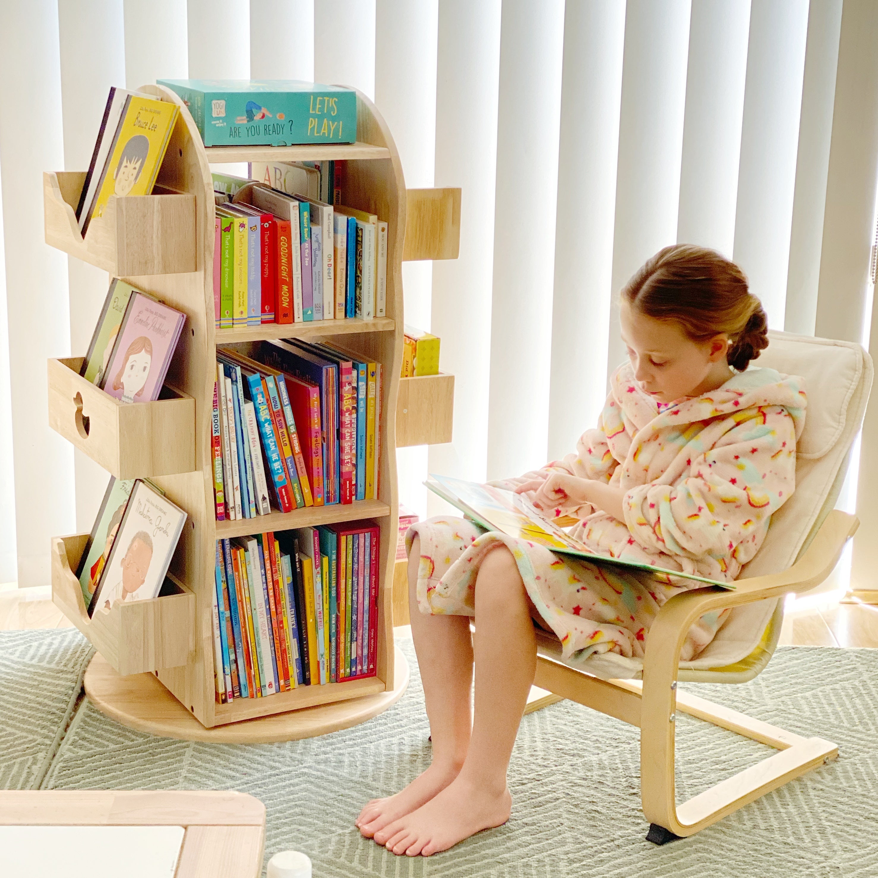 4-Side Revolving Bookcase Rotating Bookshelf Tower - On Sale - Bed