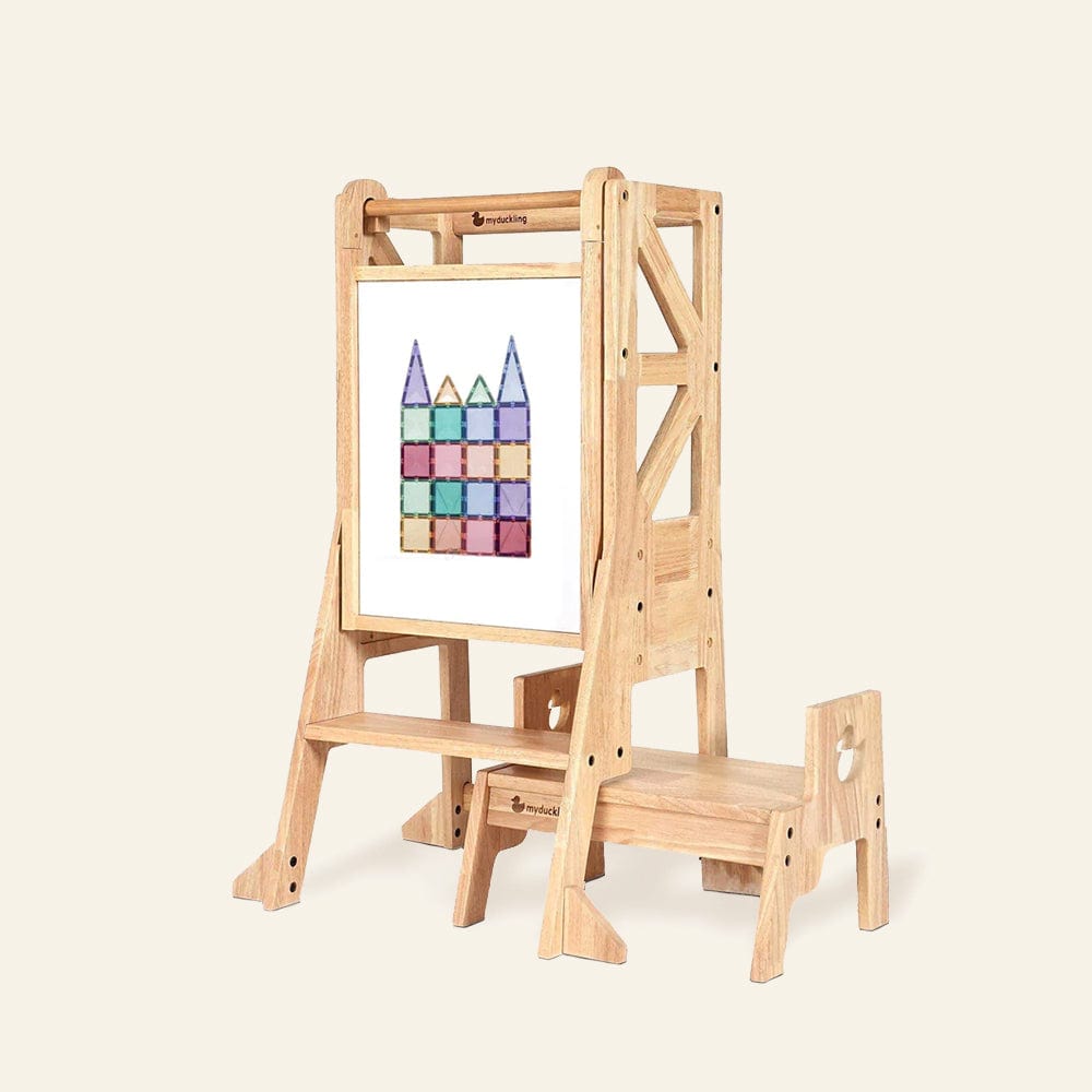 My Duckling JALA Deluxe Solid Wood Adjustable Learning Tower - Flag with Duck Stool Handle