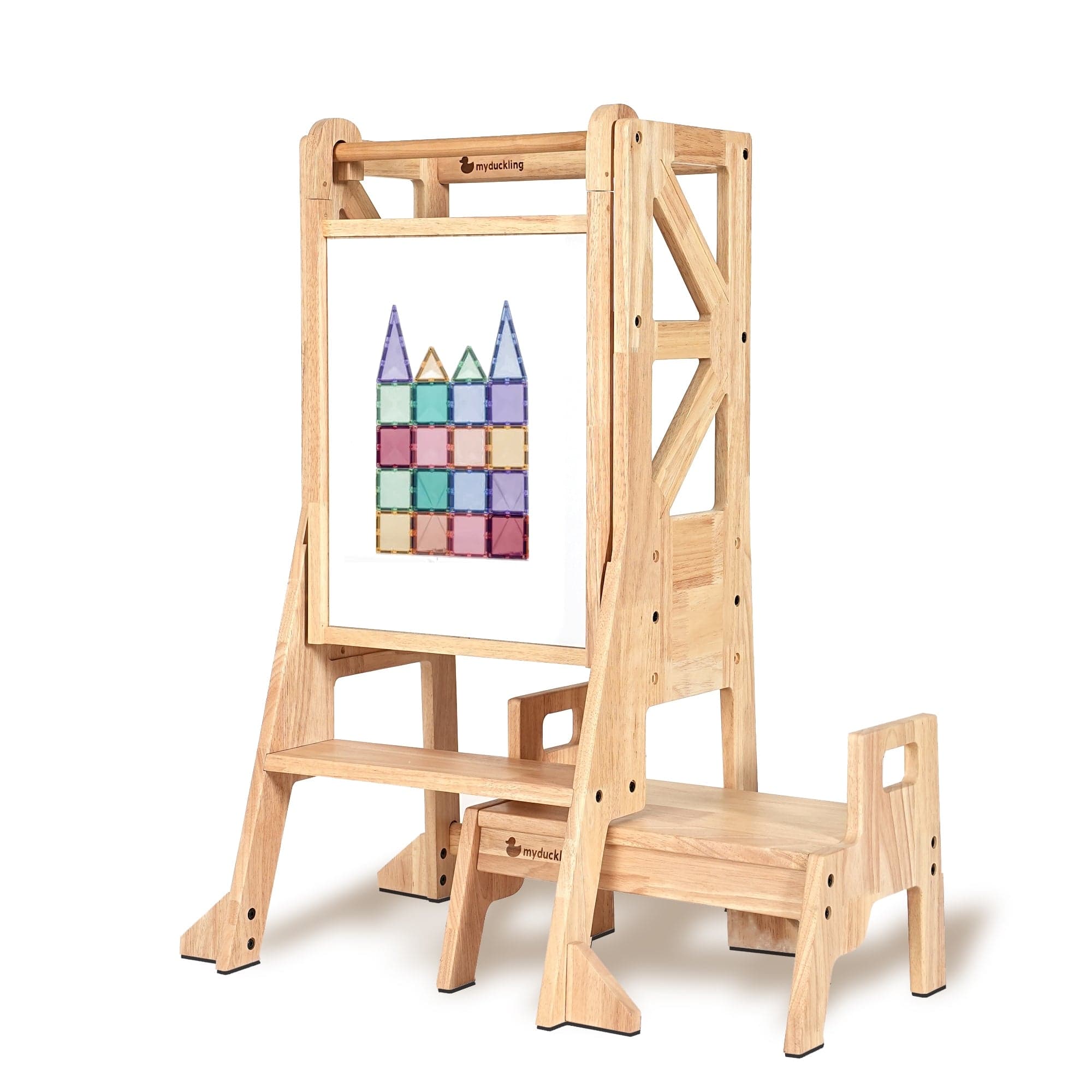 My Duckling JALA Deluxe Solid Wood Adjustable Learning Tower - Flag with Rectangle Handle