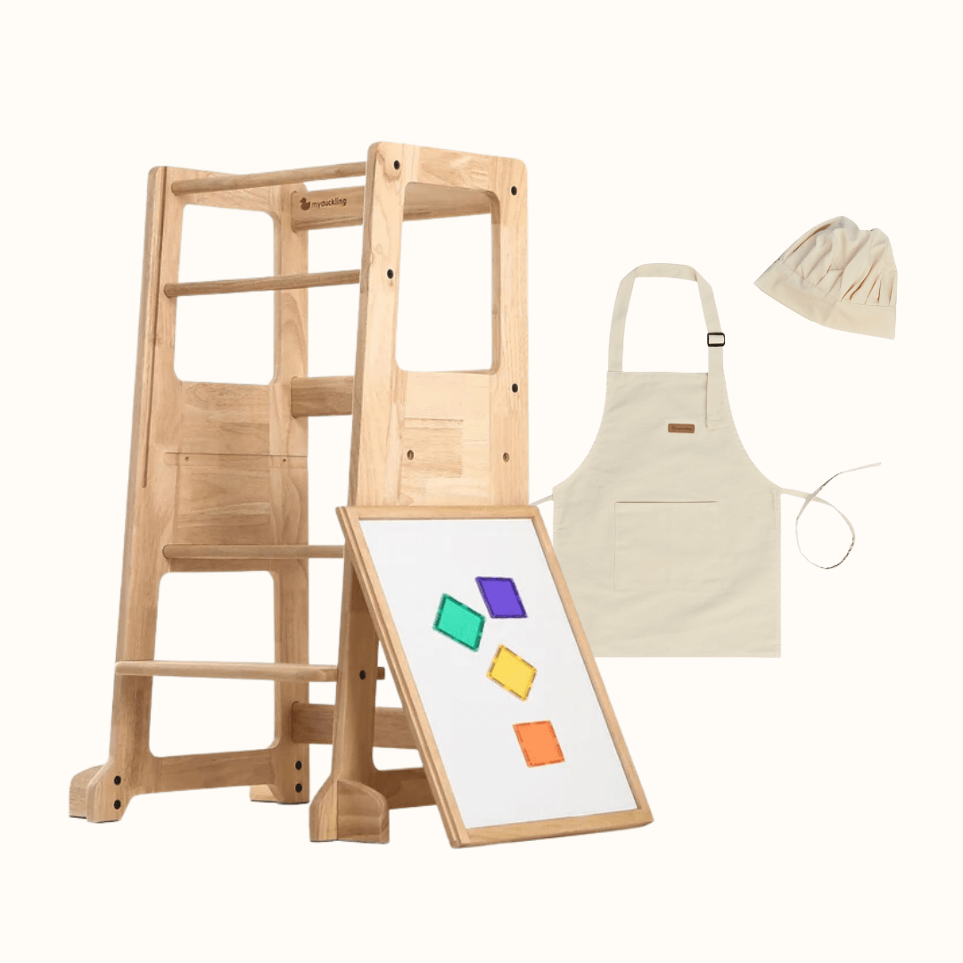 My Duckling Mini Chef: Solid Wood Adjustable Learning Tower 2 in 1 Set