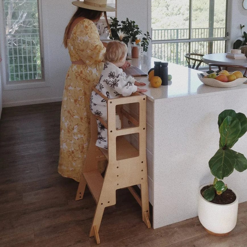 My Duckling The Full Mini Chef: My Duckling Adjustable Learning Tower with Stool set Natural / Cream / Cutting Knife Set