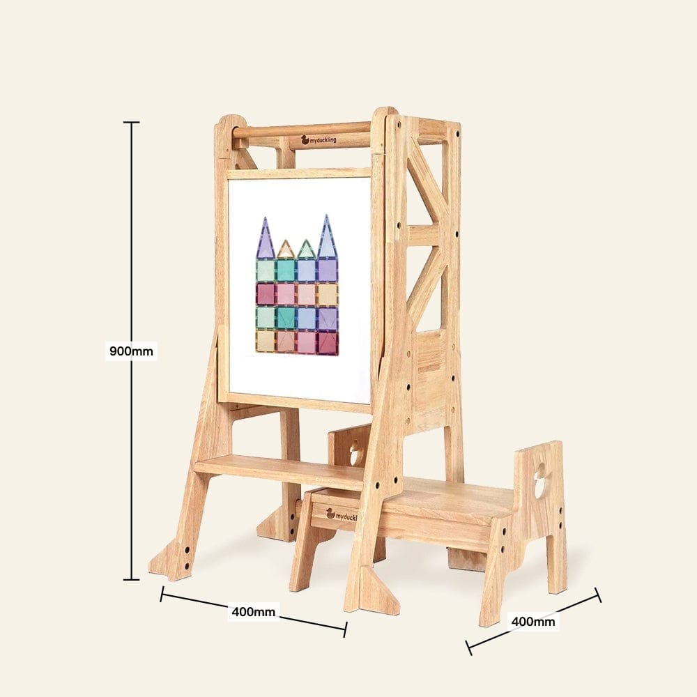 myduckling JALA Deluxe Solid Wood Adjustable Learning Tower - Flag with Duck Stool Handle