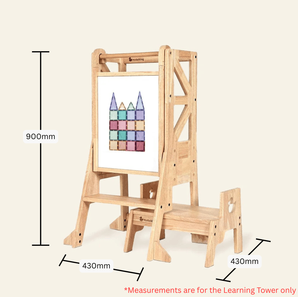myduckling JALA Deluxe Solid Wood Adjustable Learning Tower - Flag with Duck Stool Handle