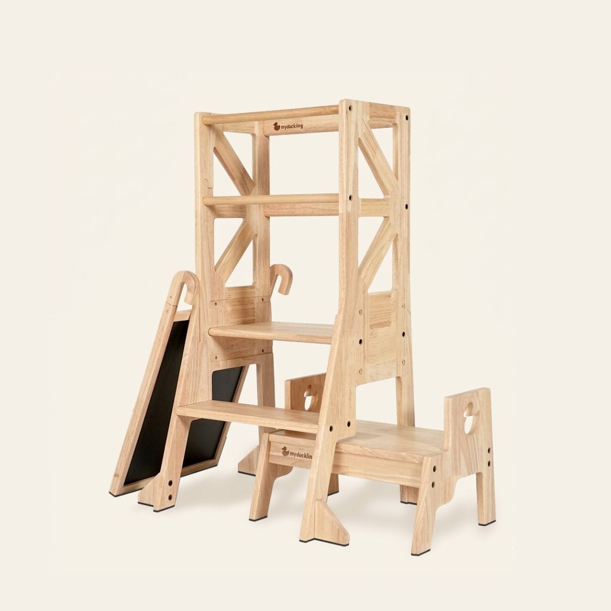myduckling JALA Deluxe Solid Wood Adjustable Learning Tower - Flag with Duck Stool Handle