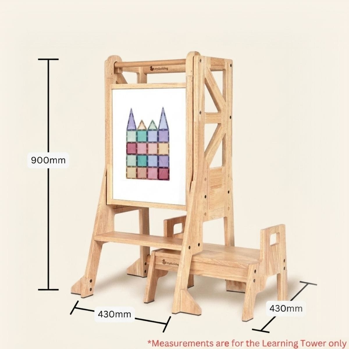 myduckling JALA Deluxe Solid Wood Adjustable Learning Tower - Flag with Rectangle Handle