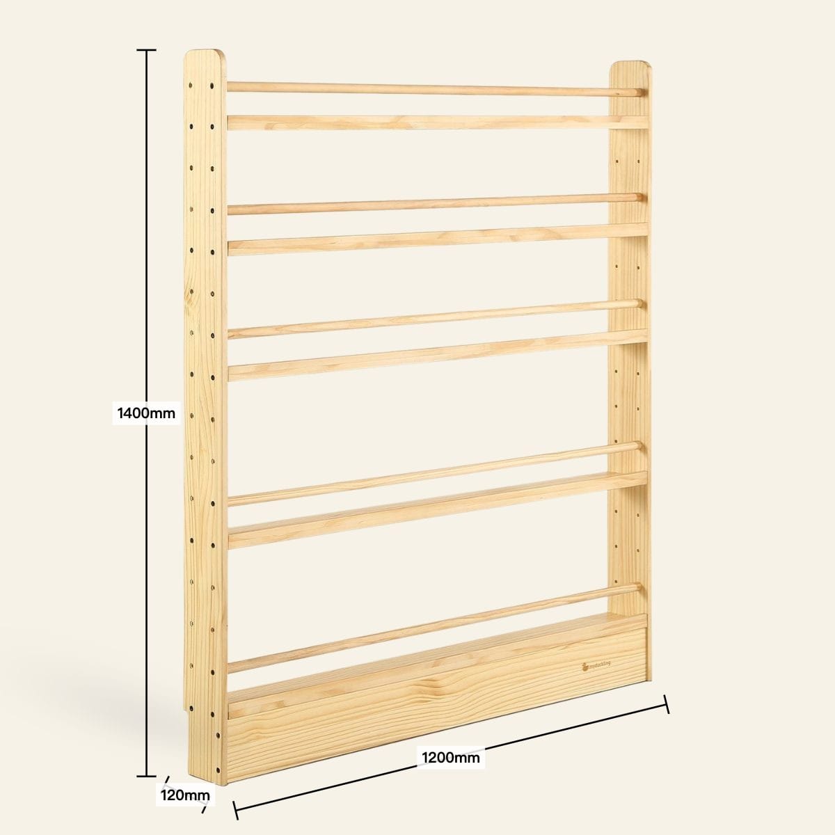 myduckling NALA 5 Tier Adjustable Solid Wood Bookshelf