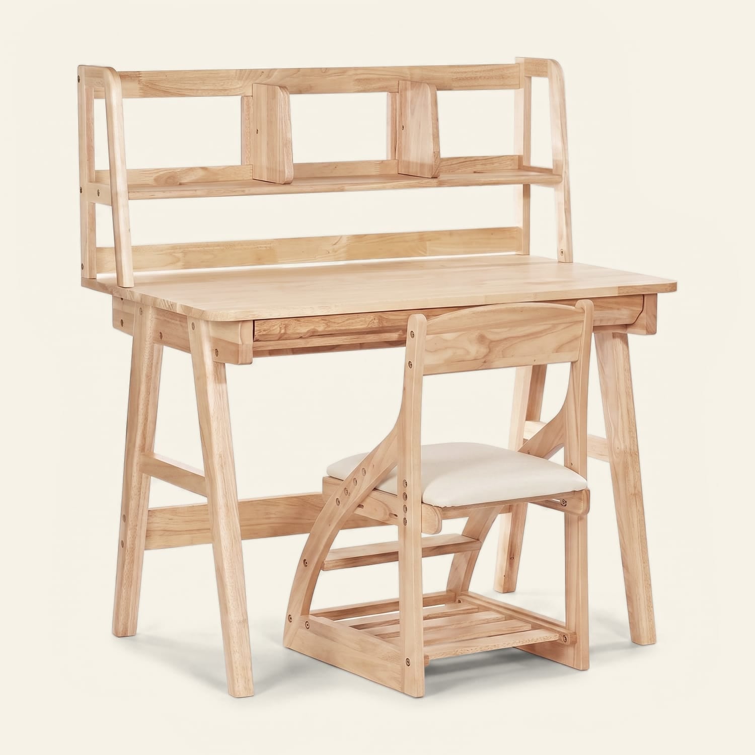 myduckling Little Scholar Complete Set - Desk, Shelf & Chair NALA Montessori Solid Wood Study Desk / NALA Montessori Solid Wood Desktop Shelf / Off White