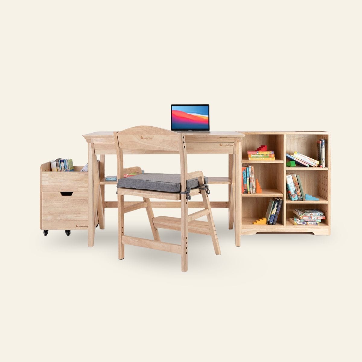 myduckling NALA Solid Wood Kids Study Desk & Chair Complete Set