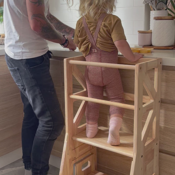 JALA Deluxe Solid Wood Learning Tower - Rectangle Stool (Mid August Pre-Order)