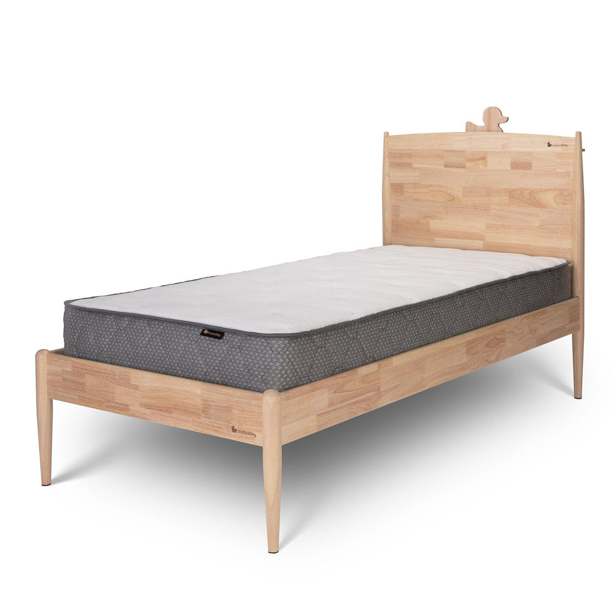 My Duckling Natural Solid Wood Kids Single Bed with Shelf Headboard